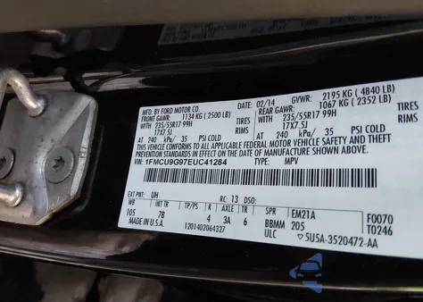 2014 Ford Escape Se из США, поврежденный, VIN 1FMCU9G97EUC41284